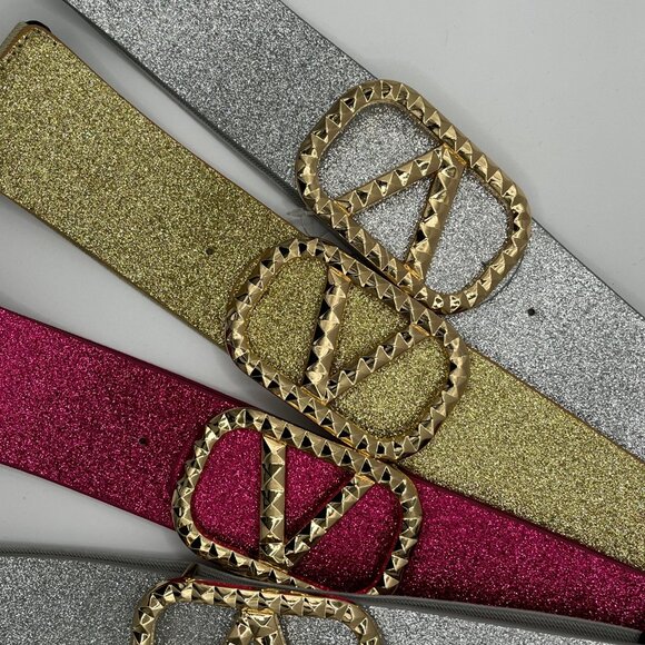 VG39K Your choice of Pin, Gold or Silver  Glitter Metallic Wide V Belt - Picture 1 of 1